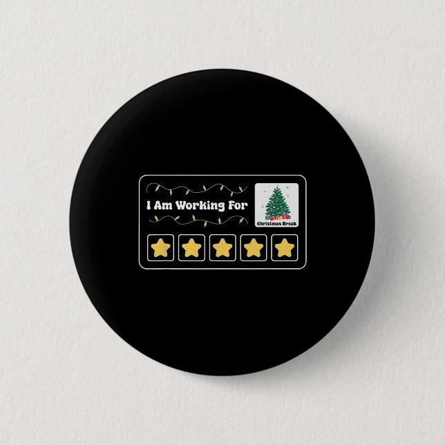 Weihnachten 5 Sterne Weihnachtsbaum Ich arbeite fü Button (Vorderseite)