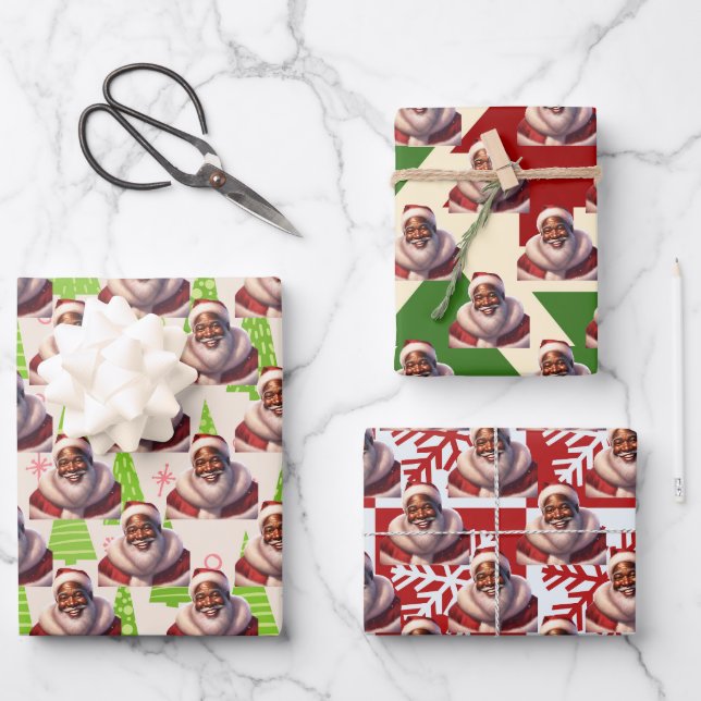 Weihnachten Afrikanischer Schwarzer Weihnachtsmann Geschenkpapier Set (Vorderseite)