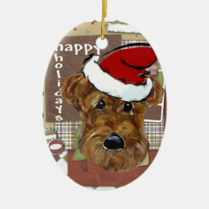 WEIHNACHTEN AIREDALE KERAMIK ORNAMENT