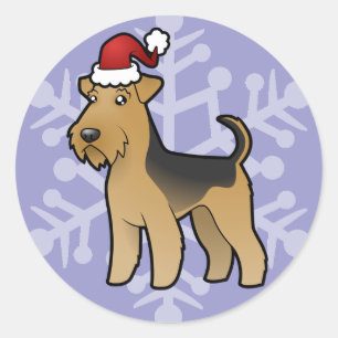 Weihnachten Airedale Terrier/Waliser Terrier Runder Aufkleber