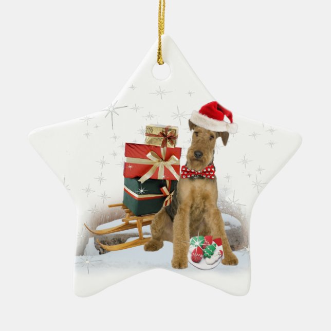 Weihnachten Airedales Terrier Keramikornament (Vorne)