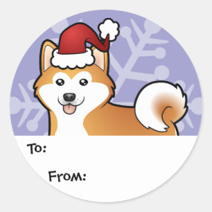 Weihnachten Akita Inu/Shiba Inu Runder Aufkleber