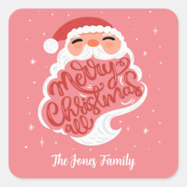 Weihnachten alles froh, Familienname Rosa Quadratischer Aufkleber