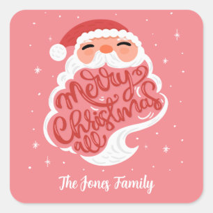 Weihnachten alles froh, Familienname Rosa Quadratischer Aufkleber