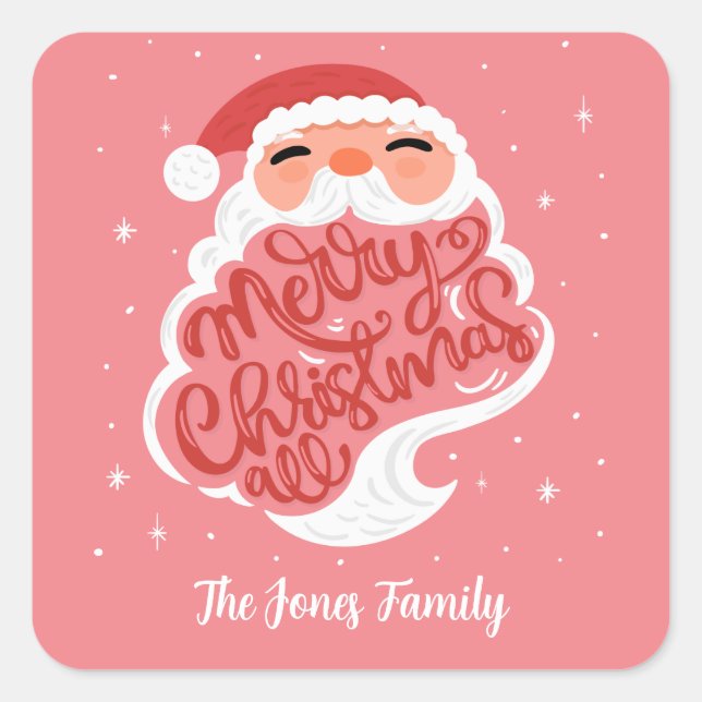 Weihnachten alles froh, Familienname Rosa Quadratischer Aufkleber (Vorderseite)