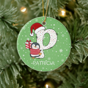 Weihnachten Alphabet P Weihnachtsmannmütze Pinguin Keramik Ornament