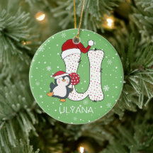 Weihnachten Alphabet U Weihnachtsmannmütze Pinguin