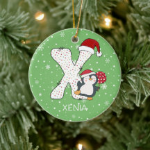 Weihnachten Alphabet X Weihnachtsmannmütze Pinguin