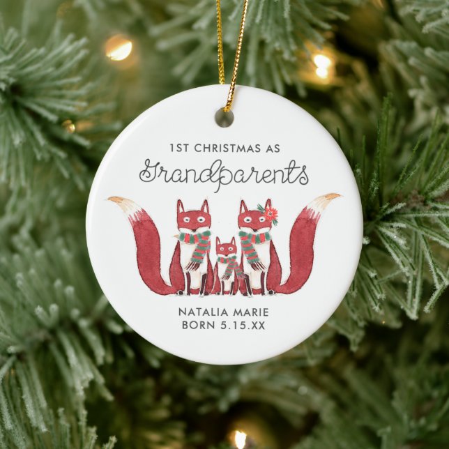 Weihnachten als Großeltern Personalisierte Füchse Keramik Ornament (Baum)