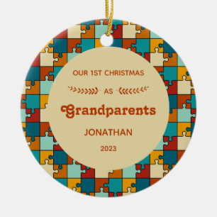Weihnachten als Großeltern Vintag Puzzle Foto Keramik Ornament