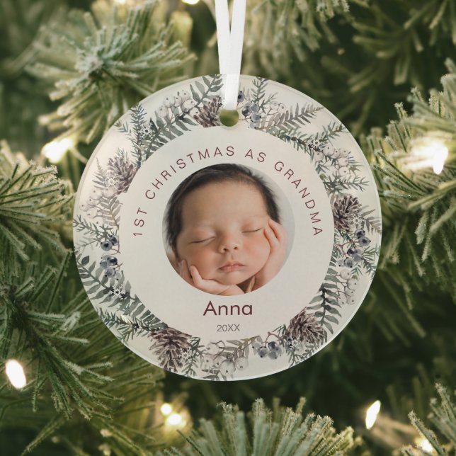 Weihnachten als Oma Baby Foto Foliage Ornament Aus Glas (InSitu)
