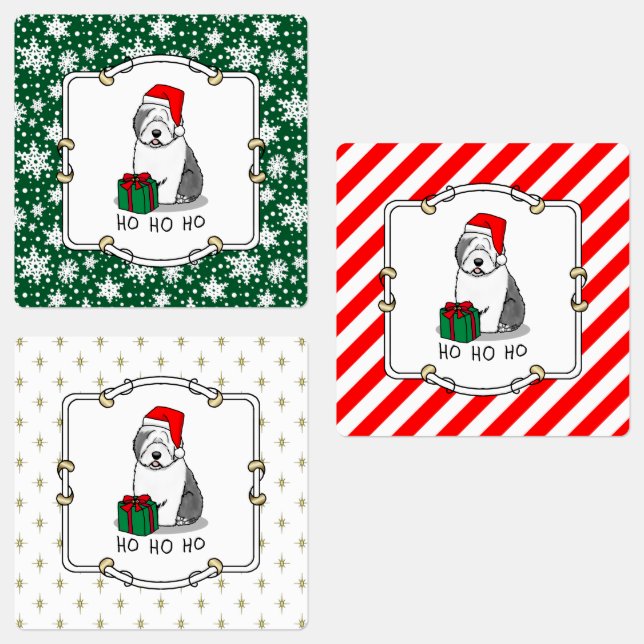 Weihnachten - Alte englische Schafhunde (Grau 1) N Etiketten (Gruppe)