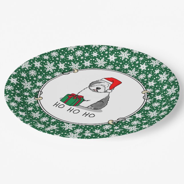 Weihnachten - Alte englische Schafhunde (Grau 1) N Pappteller (Schrägansicht)