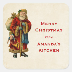 Weihnachten Alte Welt Santa Claus Küche Quadratischer Aufkleber