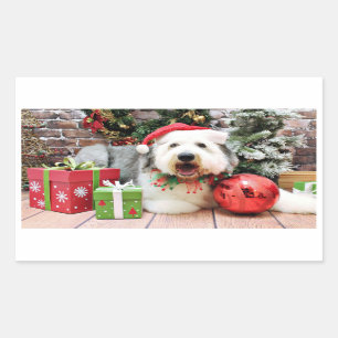Weihnachten - alter englischer Schäferhund - Alph Rechteckiger Aufkleber