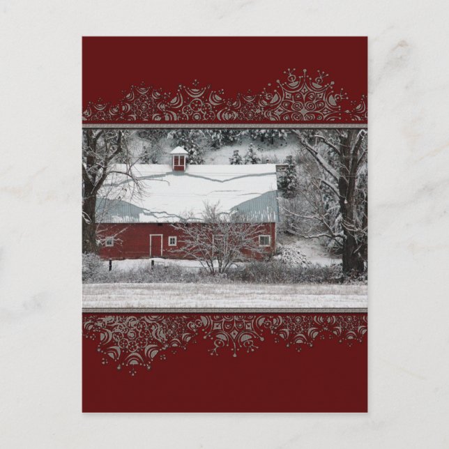 Weihnachten Alter Roter Stall im Schnee Postkarte (Vorderseite)