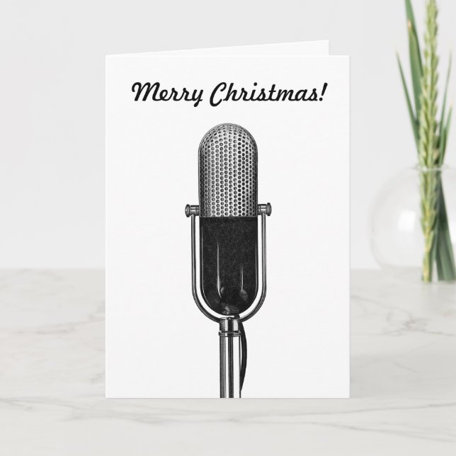 Weihnachten, altmodisches Retro-Mikrofon Feiertagskarte (Vorderseite)