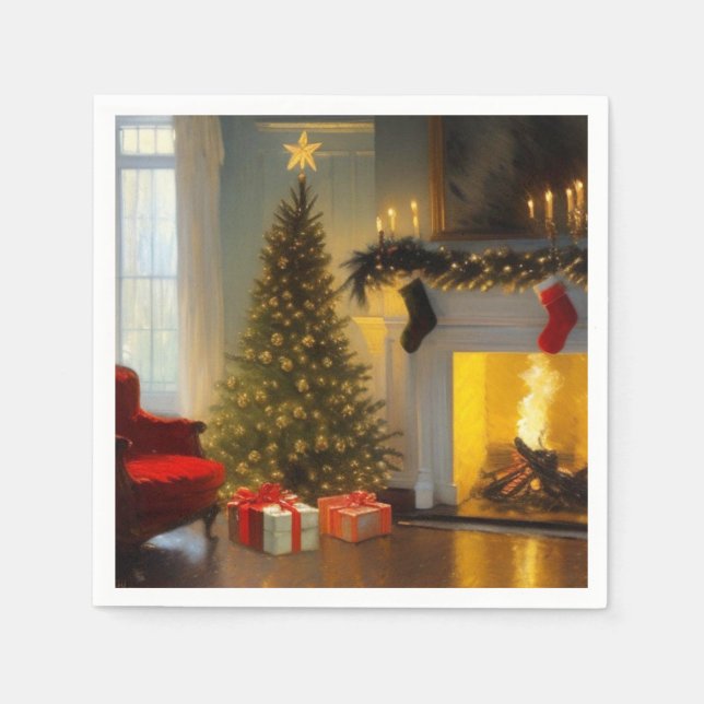 Weihnachten am Feuer Serviette (Vorderseite)