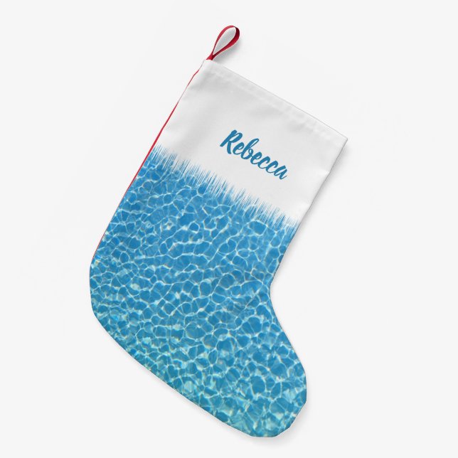 Weihnachten am Pool, Poolside Blue Water Kleiner Weihnachtsstrumpf (Vorderansicht (hängend))