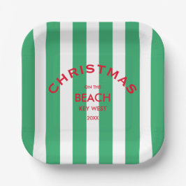 Weihnachten am Strand Custom Green Cabana Streifen Pappteller