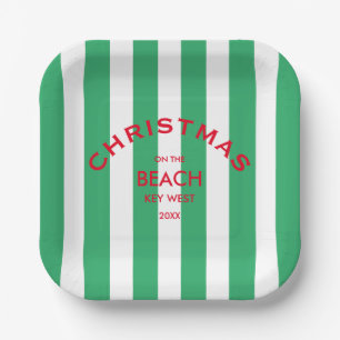 Weihnachten am Strand Custom Green Cabana Streifen Pappteller