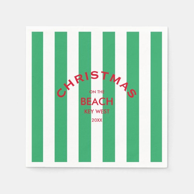 Weihnachten am Strand Custom Green Cabana Streifen Serviette (Vorderseite)