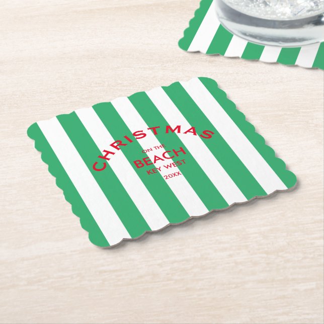 Weihnachten am Strand Custom Green Cabana Streifen Untersetzer (angewinkelt)