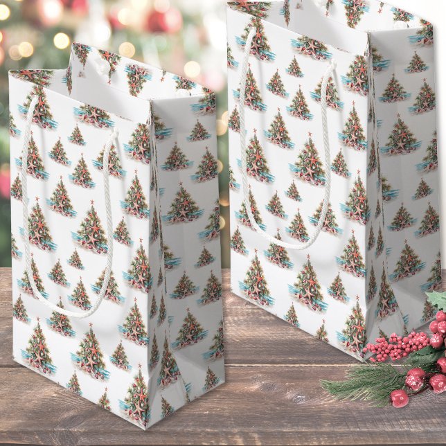 Weihnachten am Strand Kleine Geschenktüte (Beach Shell Christmas Tree Pattern Small Gift Bag)
