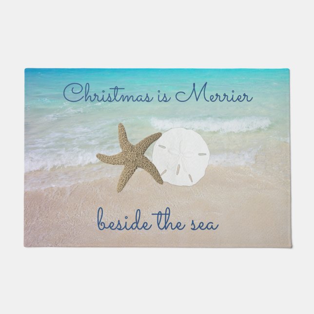 Weihnachten am Strand Merrier an der Sea Door Mat Fußmatte (Vorderseite)