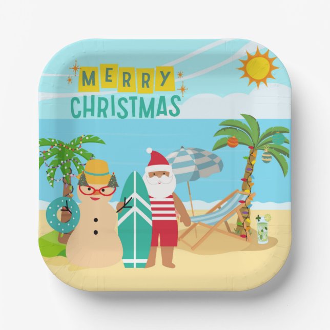 Weihnachten am Strand Pappteller (Vorderseite)