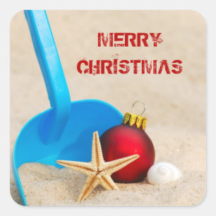 Weihnachten am Strand Quadratischer Aufkleber