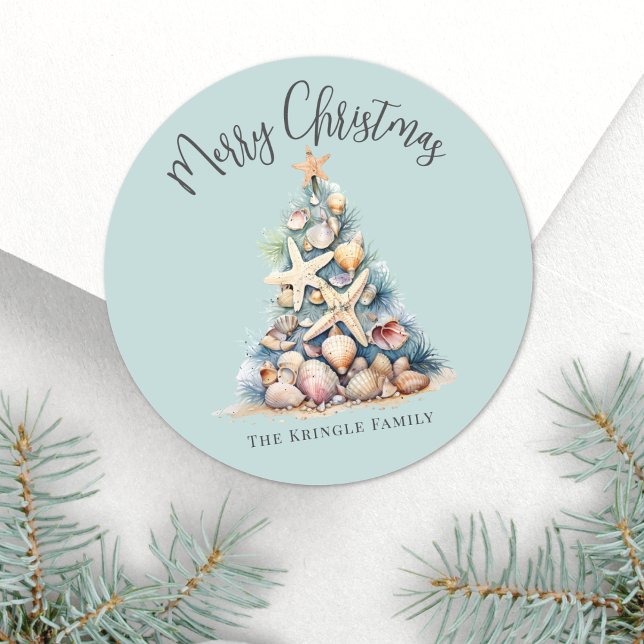 Weihnachten am Strand Runder Aufkleber (Beach Christmas Classic Round Sticker)