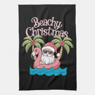 Weihnachten am Strand Tropischer Urlaub Santa Beac Geschirrtuch