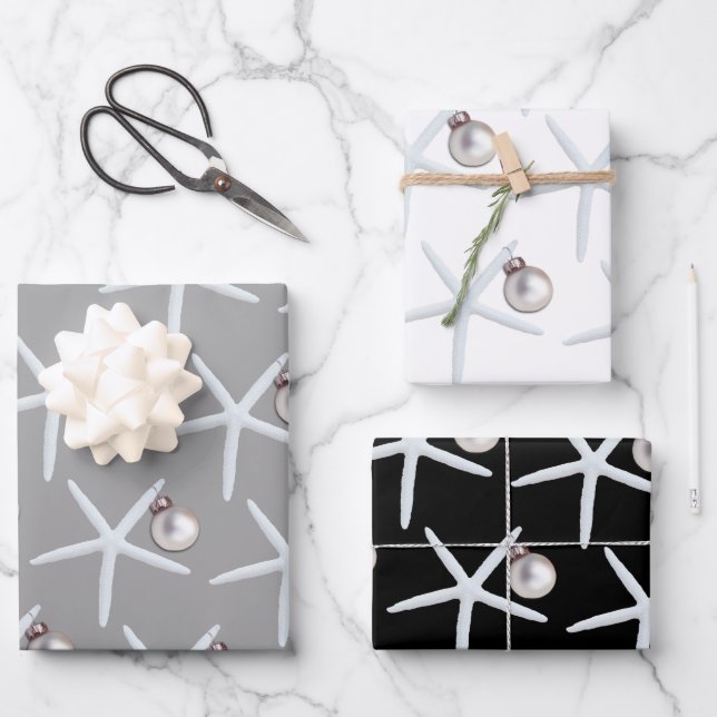 Weihnachten am Strand von Starfish und Ornament Geschenkpapier Set (Vorderseite)