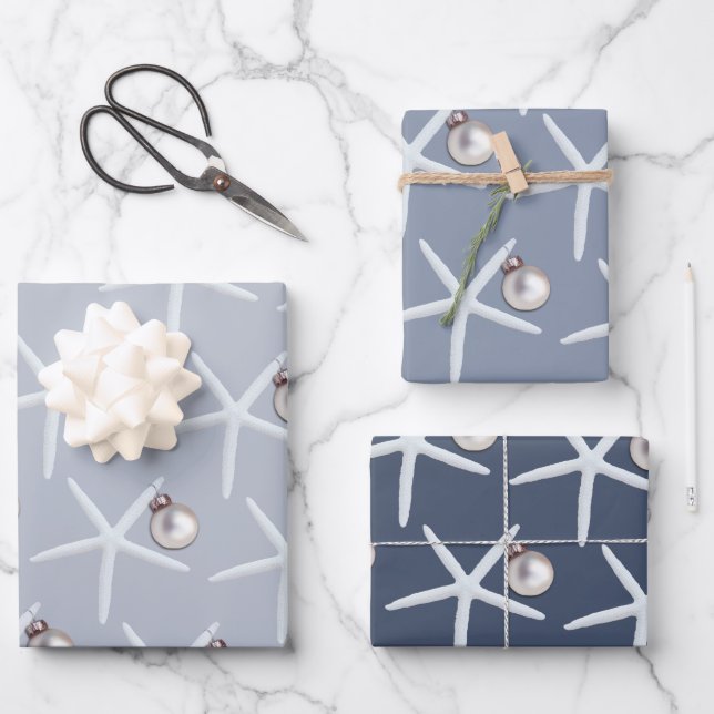 Weihnachten am Strand von Starfish und Ornament Geschenkpapier Set (Vorderseite)