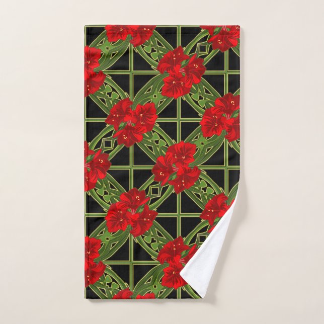 Weihnachten Amaryllis auf schwarzer Flora Handtuch (Handtuch)