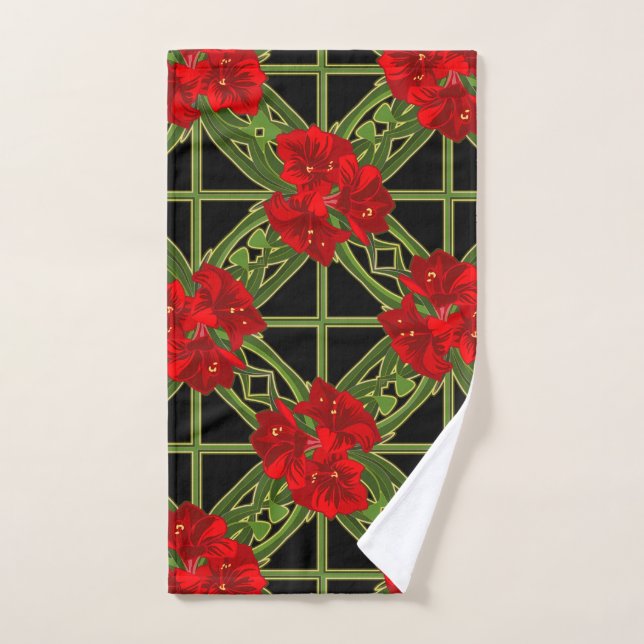 Weihnachten Amaryllis auf schwarzer Flora Handtuch (Handtuch)