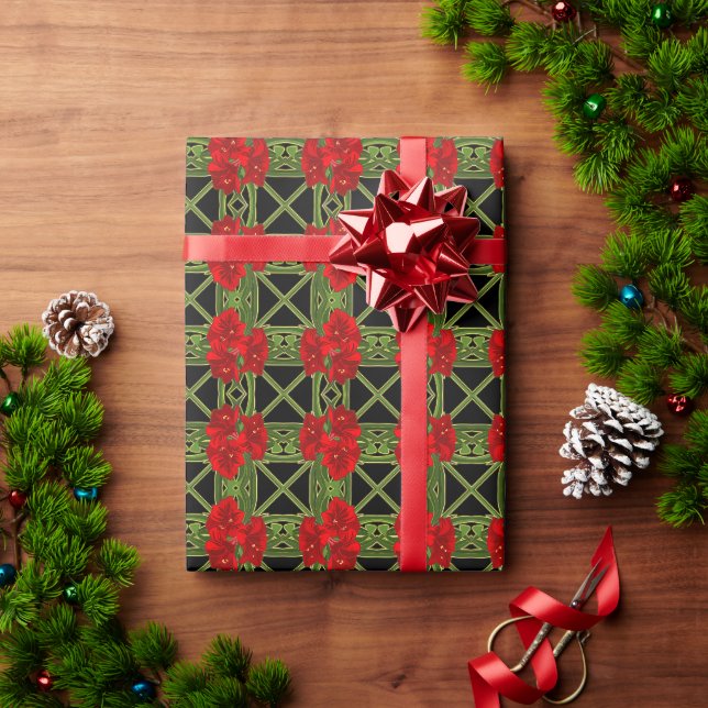 Weihnachten Amaryllis Garten Rot & Schwarz Vibrann Geschenkpapier (Feiertagsgeschenk)