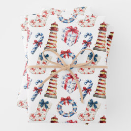 Weihnachten an der Küste Blau und Rot Nautik Geschenkpapier Set