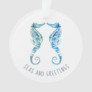 Weihnachten an der Küste Blaues Seepferd Wasserfa Ornament