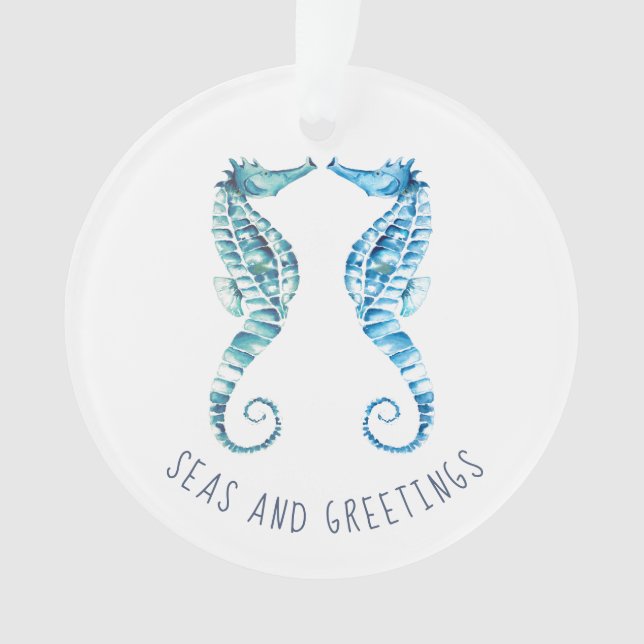 Weihnachten an der Küste Blaues Seepferd Wasserfar Ornament (Vorderseite)