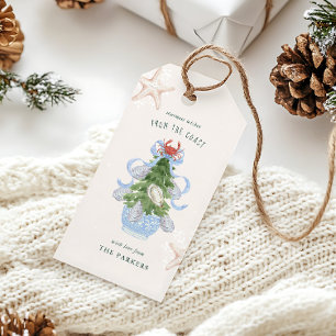 Weihnachten an der Küste Blue Bow Chinoiserie Geschenkanhänger