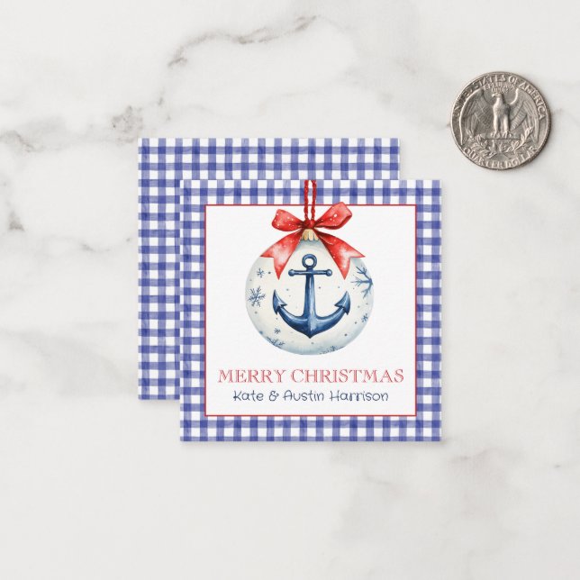 Weihnachten an der Küste Gingham Anchor Ornament Mitteilungskarte (Vorderseite/Rückseite Beispiel)