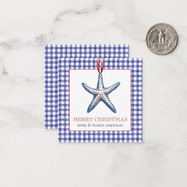 Weihnachten an der Küste Gingham Starfish Ornament Mitteilungskarte (Vorderseite/Rückseite Beispiel)
