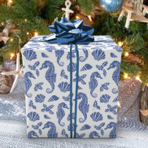 Weihnachten an der Küste Navy Blue Seepferd Glitze