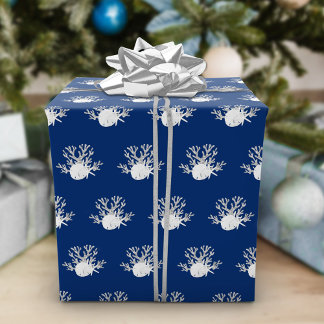 Weihnachten an der Küste Navy Blue Starfish Sand D Geschenkpapier