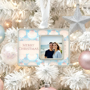 Weihnachten an der Küste Seashell Starfish Foto Rahmen-Ornament Silber