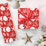 Weihnachten an der Küste Starfish Sand Dollar Rot Geschenkpapier<br><div class="desc">Schönes Weihnachtspapier an der Küste zeigt ein Muster von Seestern,  Sand-Dollar-und Glitzer-Korallen in einem rot-weißen Farbschema. *Wenn Sie dieses Design für weitere Produkte wünschen oder Designhilfe benötigen,  kontaktieren Sie mich bitte über den Zazzle Chat.</div>