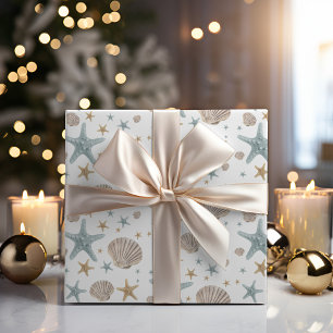 Weihnachten an der Küste Strand Muscheln Seesterne Geschenkpapier