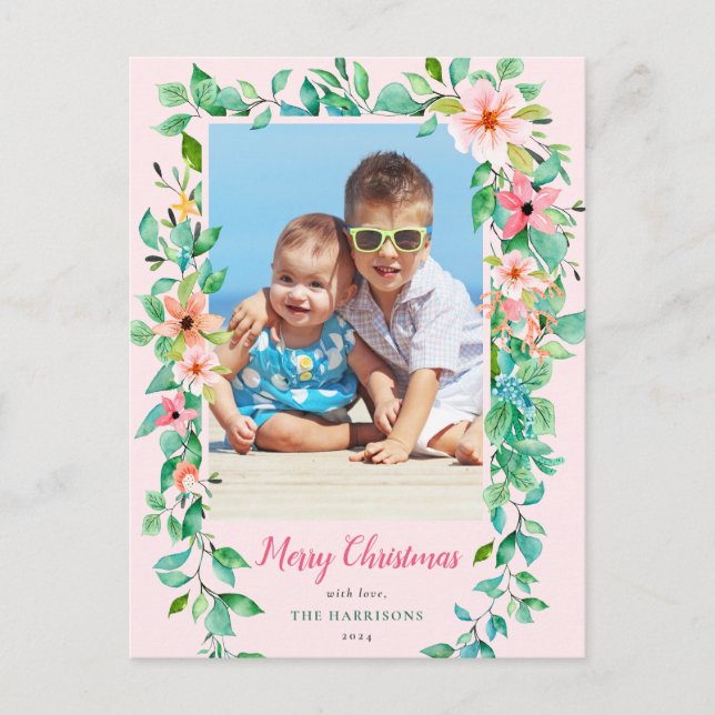 Weihnachten an der Küste Tropische Blume Urlaub Fo Postkarte (Vorderseite)